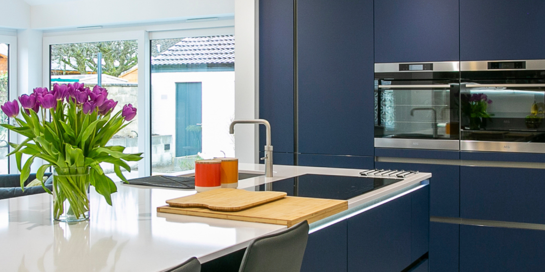 Breathtaking Blue Open Plan Kitchen Tall Feature Image by John Willox Kitchen Design