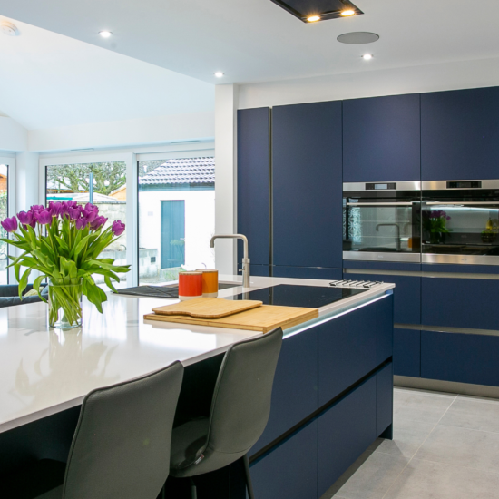 Breathtaking Blue Open Plan Kitchen Tall Feature Image by John Willox Kitchen Design