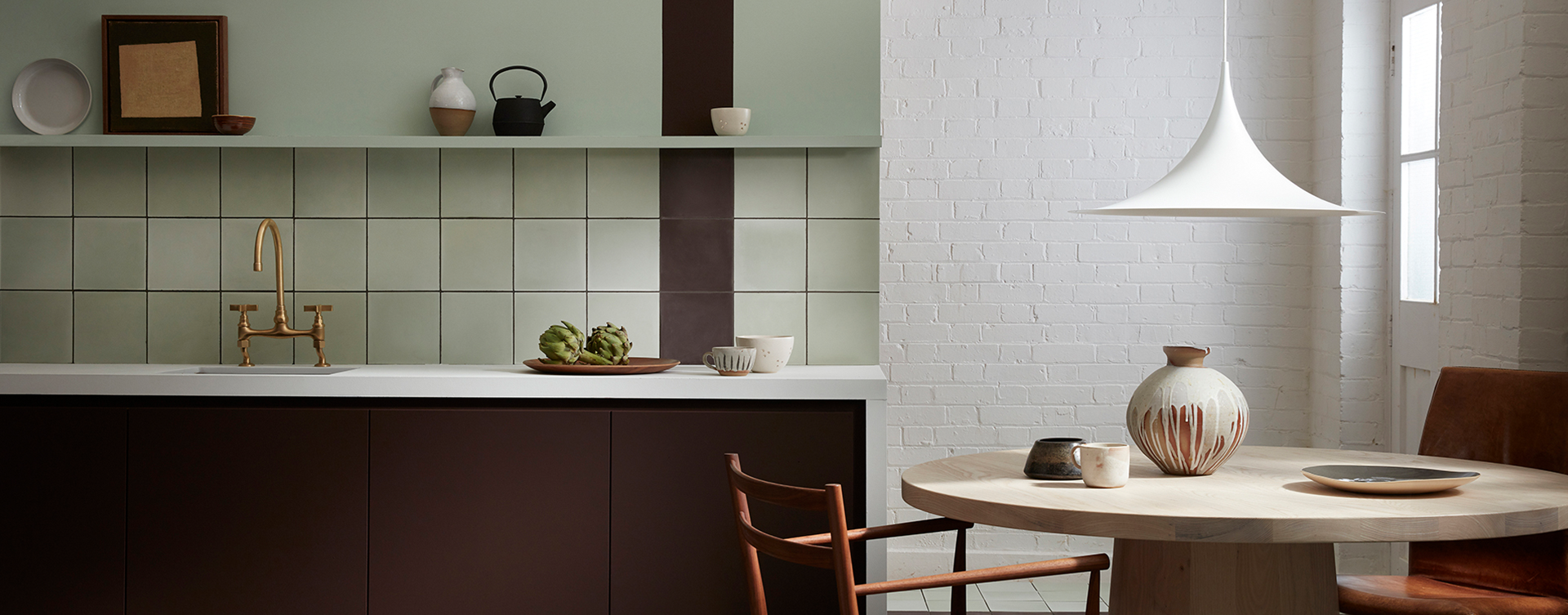 Little Greene Brown and Green Kitchen. - John Willox Kithen Design is a supplier of Little Greene Paint and Wallpaper.
