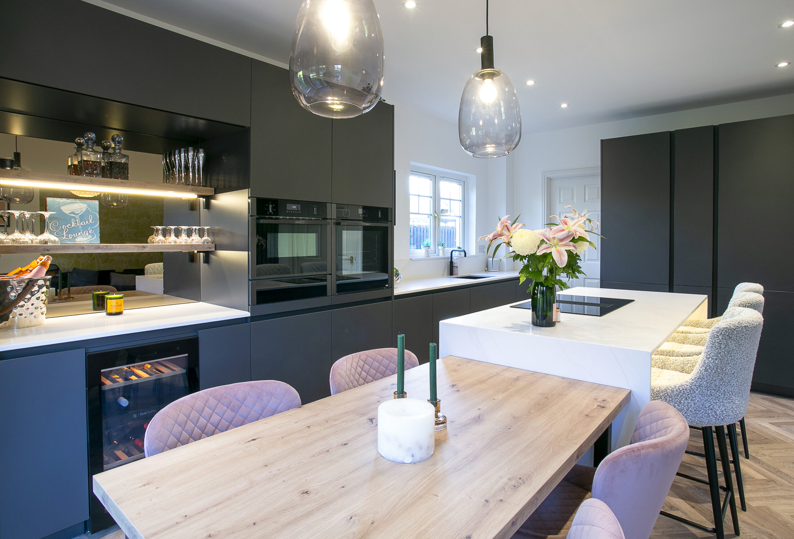 Symmetry Meets Sophistication with this Carbon Chic Kitchen. Design by John Willox Kitchen Design, Ellon, Aberdeenshire