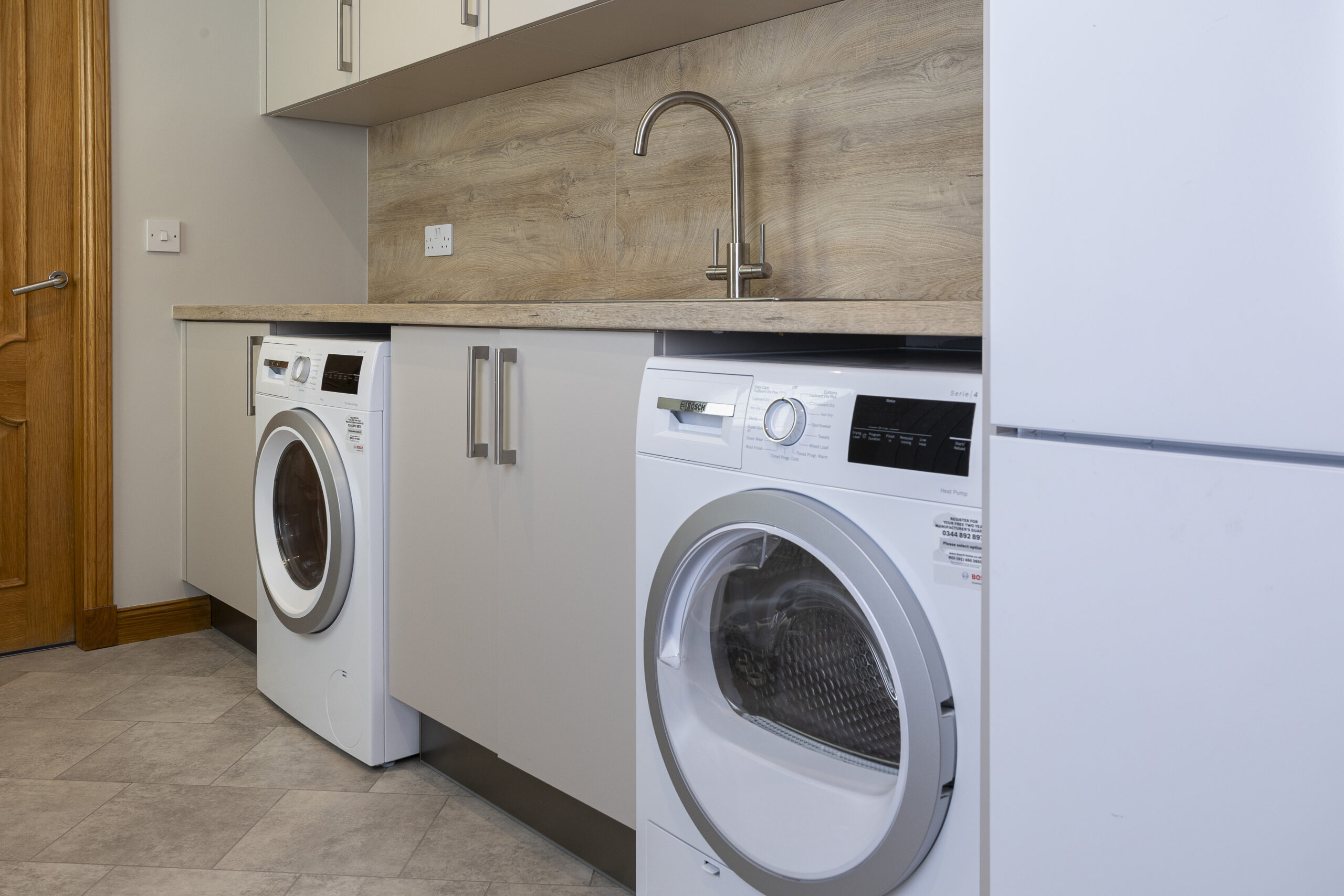Laundry Room. Utility Room. Burger Cindy in Sand Beige and Greige Cabinetry. John Willox Kitchen Design. Ellon. Aberdeenshire. Aberdeen.