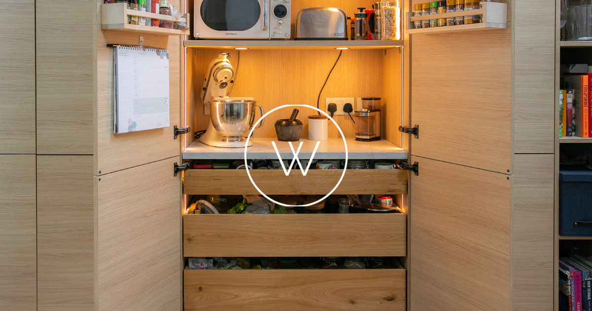 Kitchen Pantry Facebook Schema image. Design by John Willox Kitchen Design, Ellon, Aberdeenshire. Kitchen Design Aberdeen.