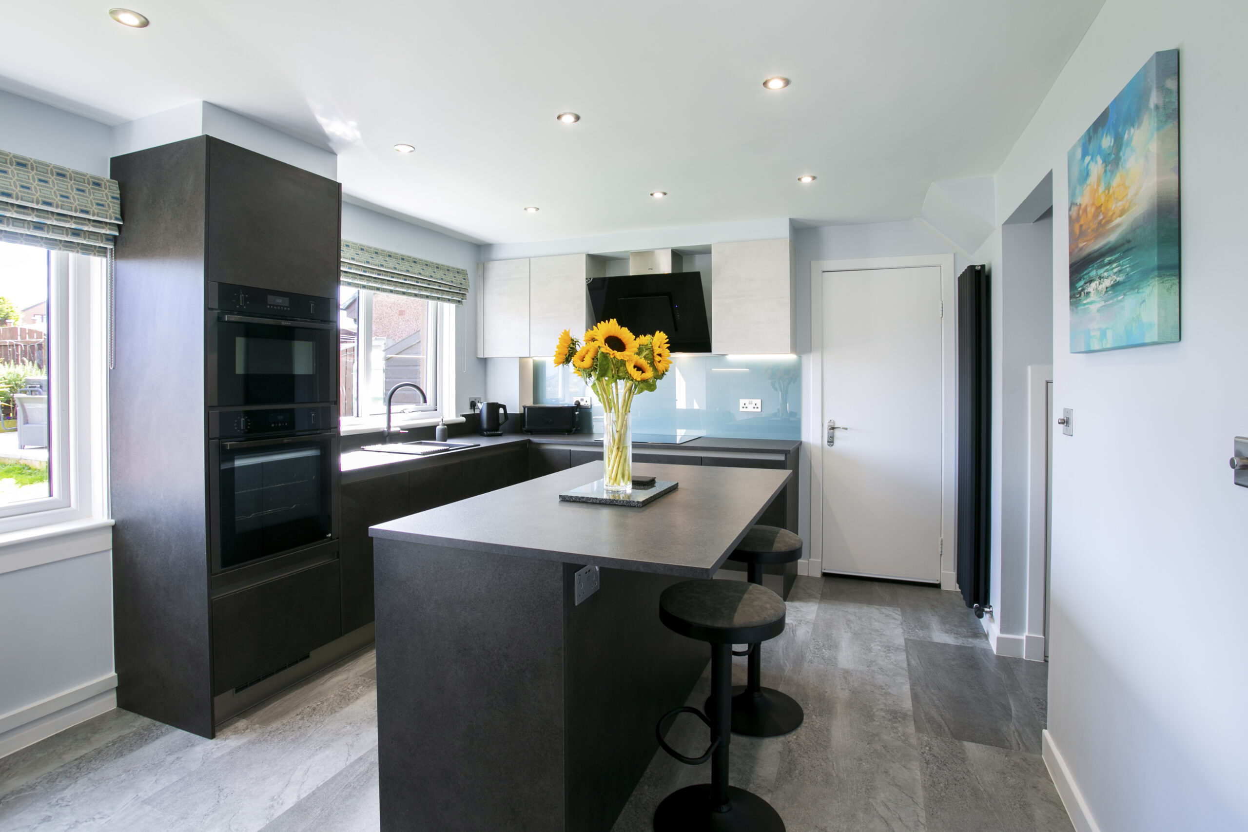 open plan kitchen diner with an island in peterhead, aberdeenshire. John Willox Kitchen Design Aberdeen. Ellon.