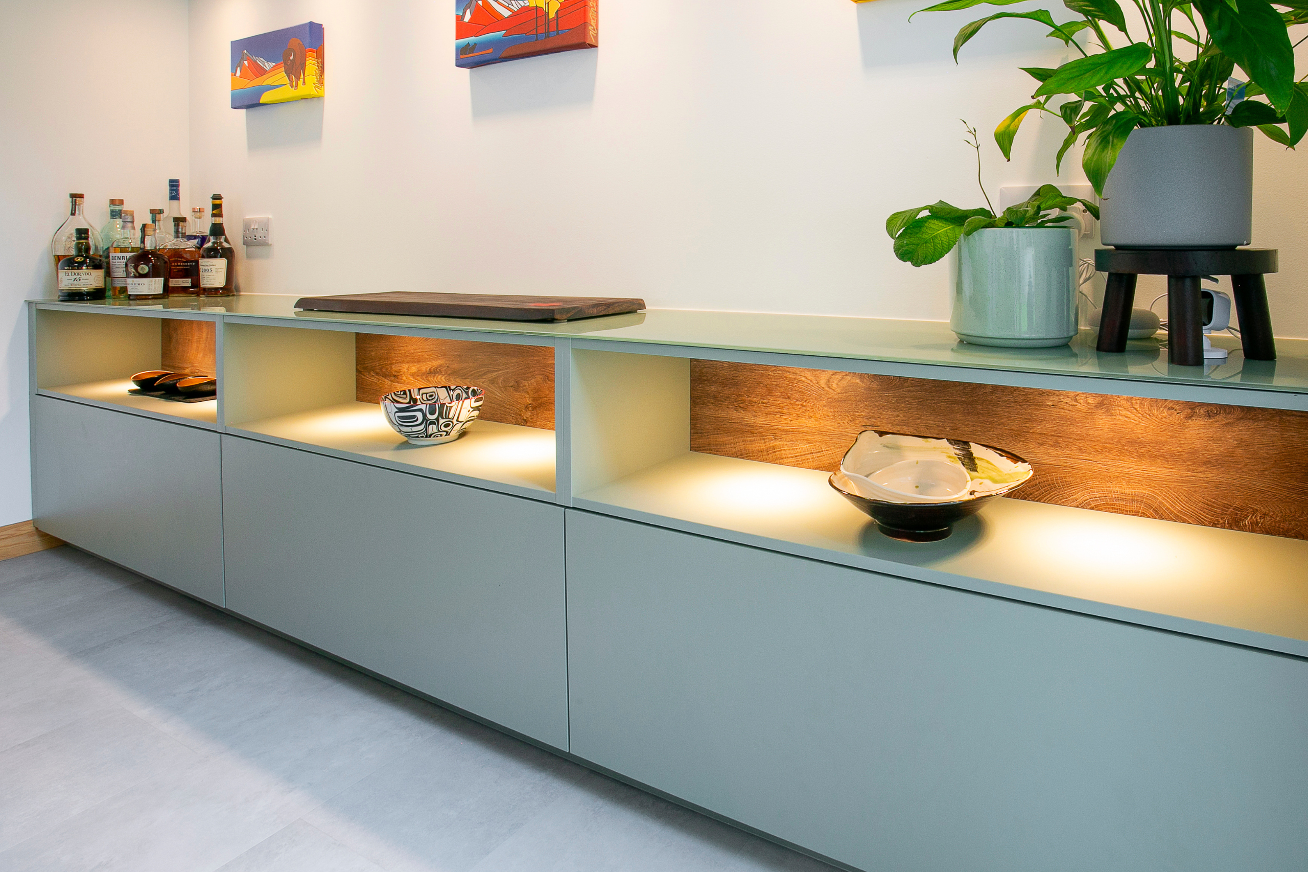 Green kitchen built-in's. John Willox Kitchen Design