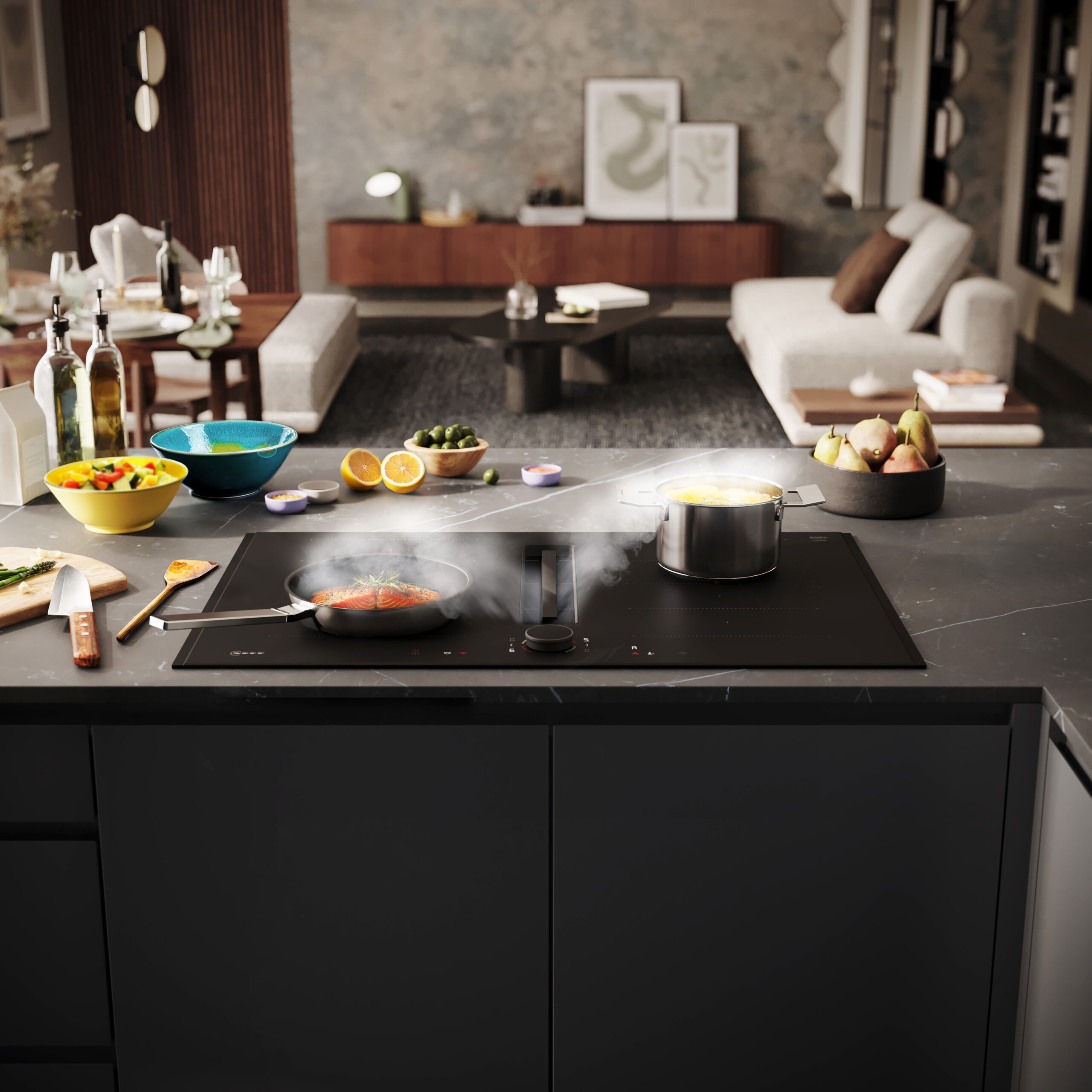 NEFF Venting Hob. Black Matt Design. Available with a kitchen purchase at John Willox Kitchen Design. Ellon. Aberdeenshire.